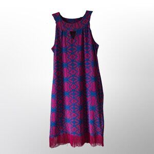 Tracy Negoshian  - Sleeveless Dress - Pink & Blue with fringe hem - size Small